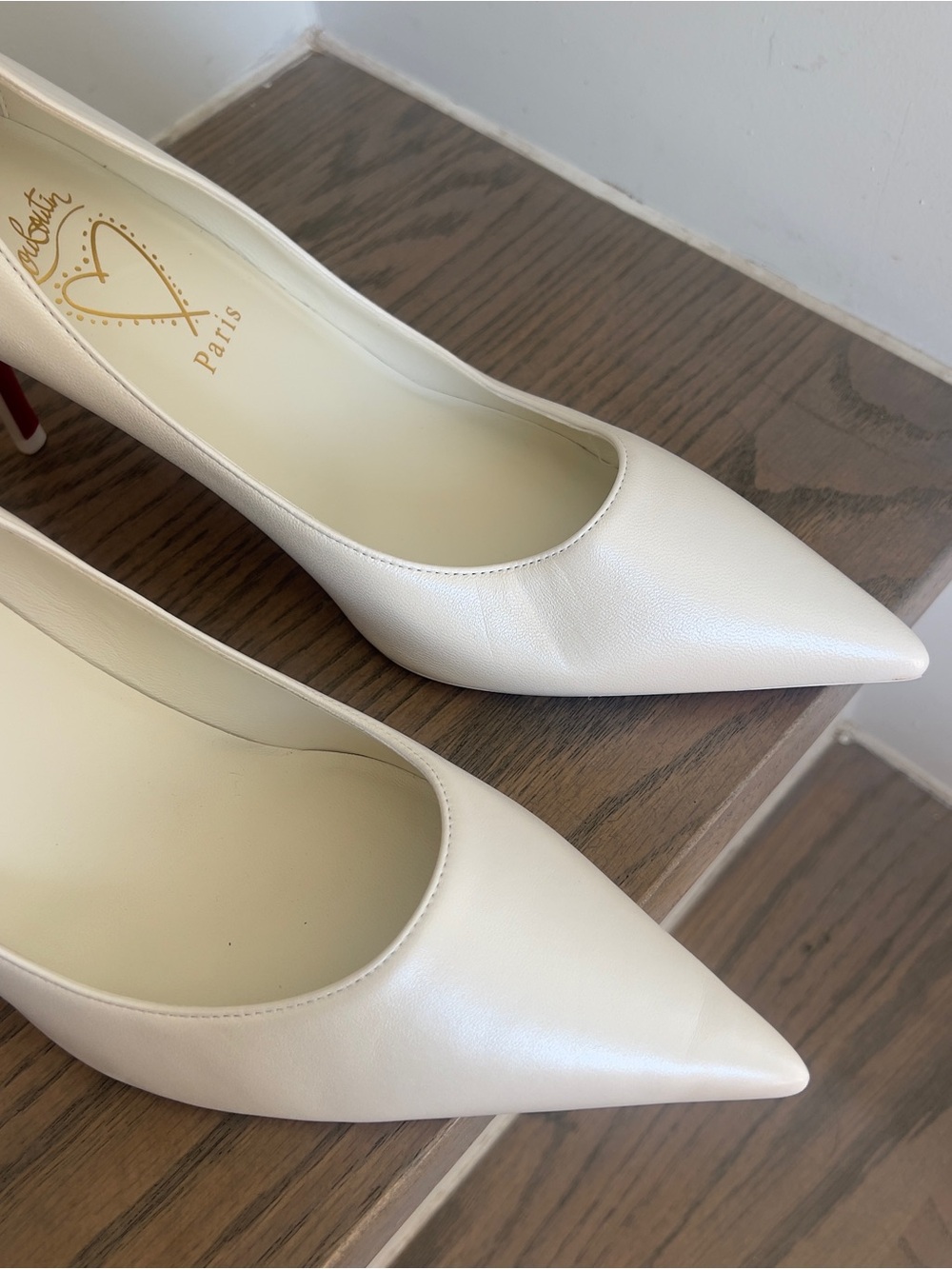 80mm Miss Z Nappa Leather Red Sole Pointed-Toe Pumps Heels in Bianco White - Picture 4 of 11
